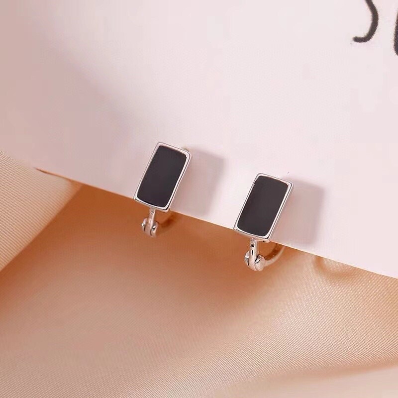 Bông tai bạc khoen tròn chữ nhật màu đen bạc 925 Minh Tâm Jewelry