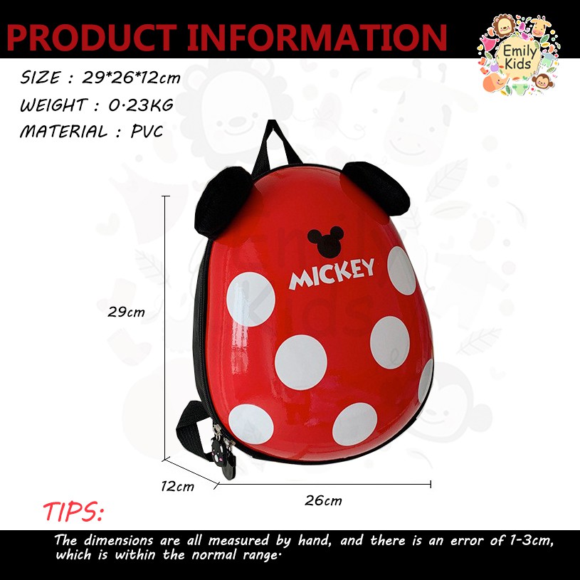 Ba Lô Hình Vỏ Trứng Mickey Minnie Thời Trang Dành Cho Bé 2-10 Tuổi