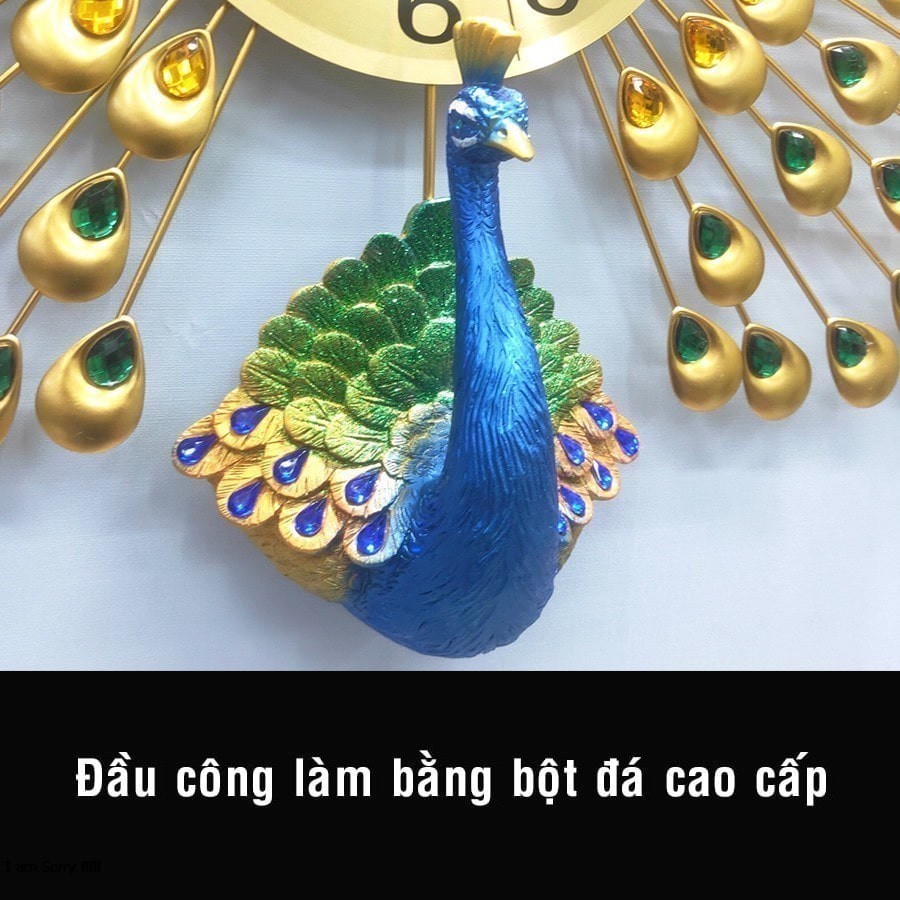 Đồng Hồ Treo Tường Con Chim Công Vàng Khổng Tước Shouse A25 kim trôi đẹp treo phòng khách sang trọng cỡ lớn 3d hiện đại