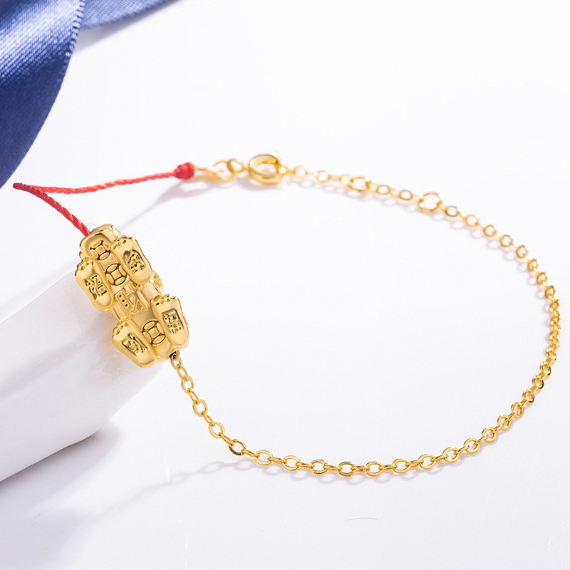 Vòng tay dây đỏ may mắn hình tỳ hưu 3d mạ vàng cứng không phai điều chỉnh được dành cho cặp đôi
