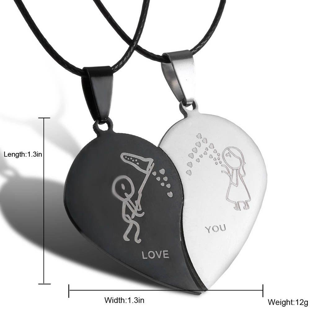Qqmall Vòng cổ Mặt Ghép Đôi Bằng Thép Không Gỉ Khắc Chữ Love You Dành Cho Cặp Đôi