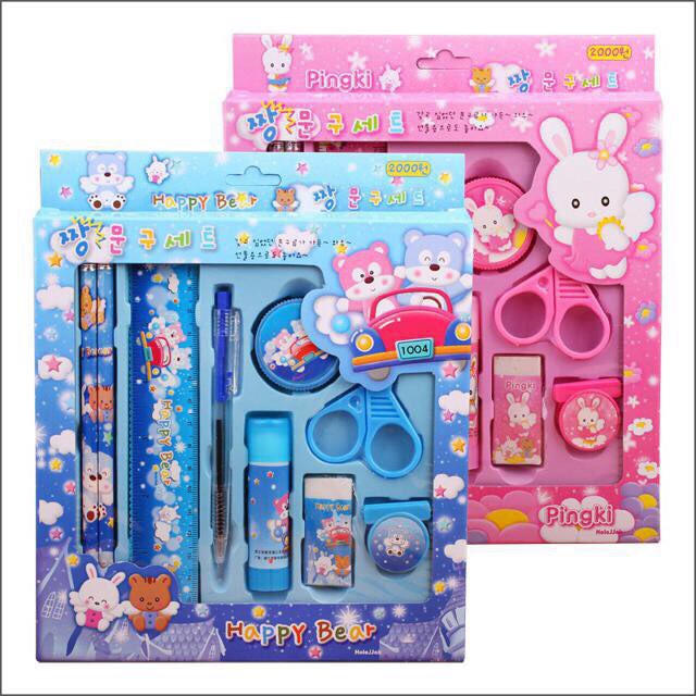 Bộ đồ dùng học tập 9 món dễ thương cute cho bé dụng cụ học sinh quà tặng đẹp giá rẻ_set dụng cụ học tập_quà noel cho bé