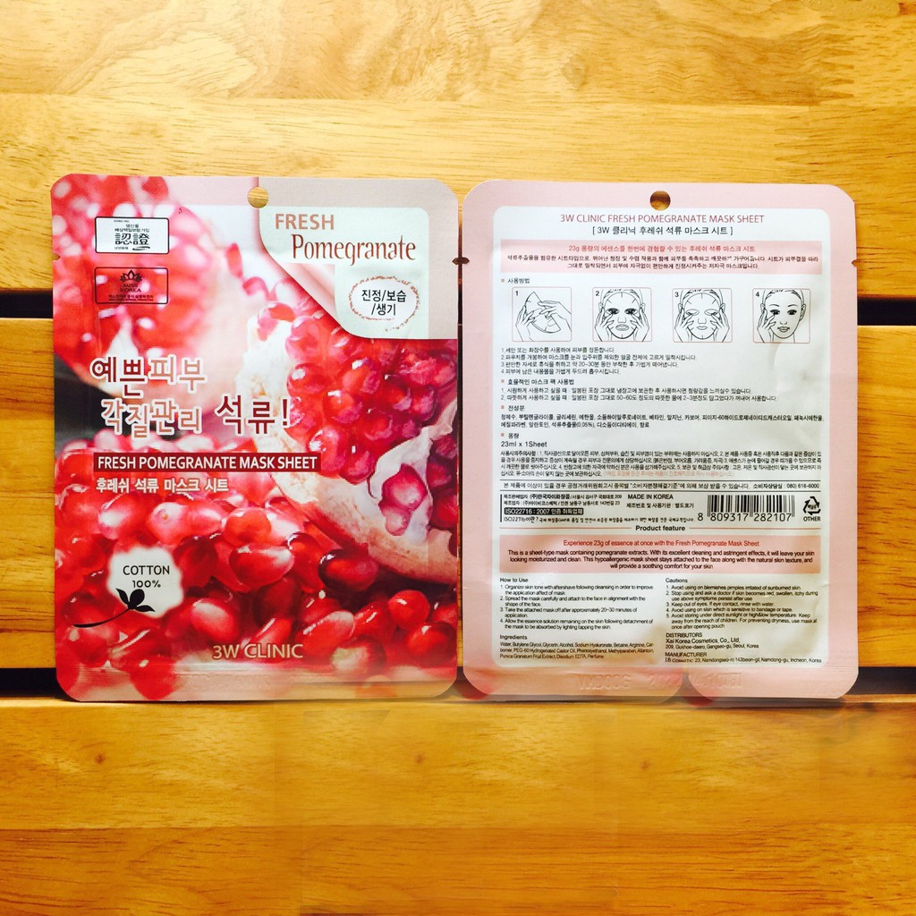 Mặt nạ dưỡng da chống lão hóa chiết xuất lựu 3W Clinic Fresh Pomegranate Mask Sheet 23ml