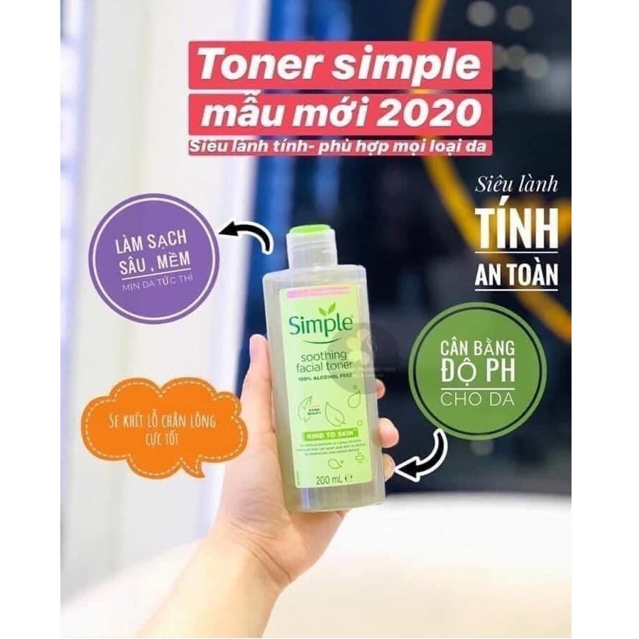 Nước Hoa Hồng Simple Kind To Skin Soothing Facial Toner 200ml Auth Hàn Quốc