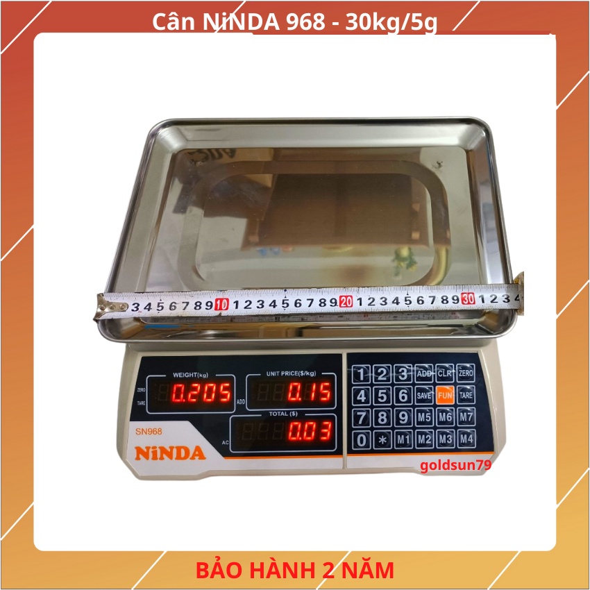 cân tính tiền điện tử NiNDA 968 ( 30Kg/5g ) mặt cân được làm bằng inox sáng bóng ( bảo hành  24 tháng )
