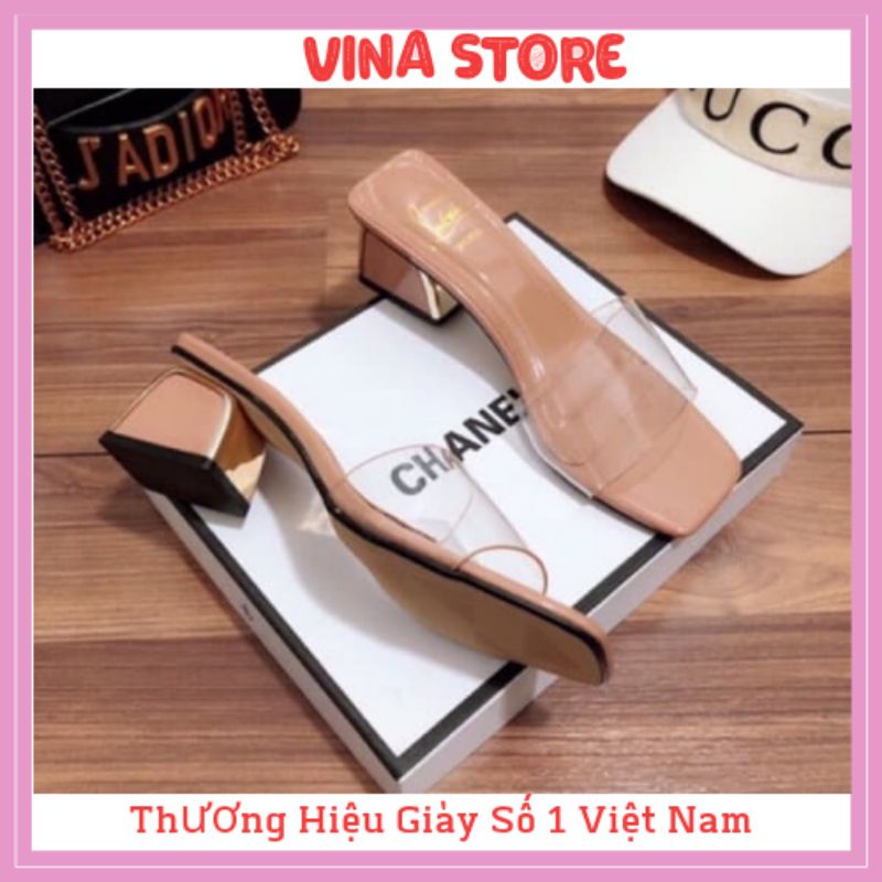 Guốc/Dép Lê Cao Gót 5P Quai Trong Suốt màu nâu tây siêu hot- Mã LBĐ