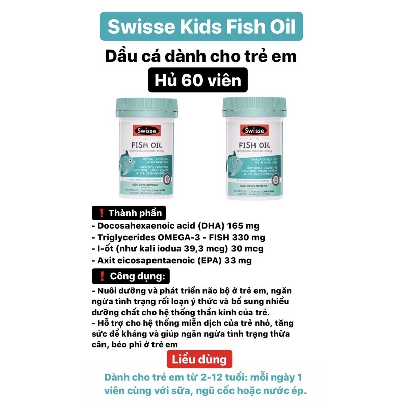 viên dầu cá dành cho trẻ em Swisse Fish Oil kids 60 viên