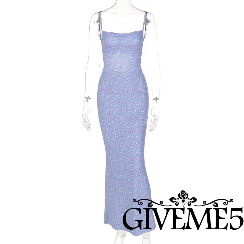 Đầm Dài Hai Dây Ôm Dáng Hở Lưng In Họa Tiết Hoa Dành Cho Nữ