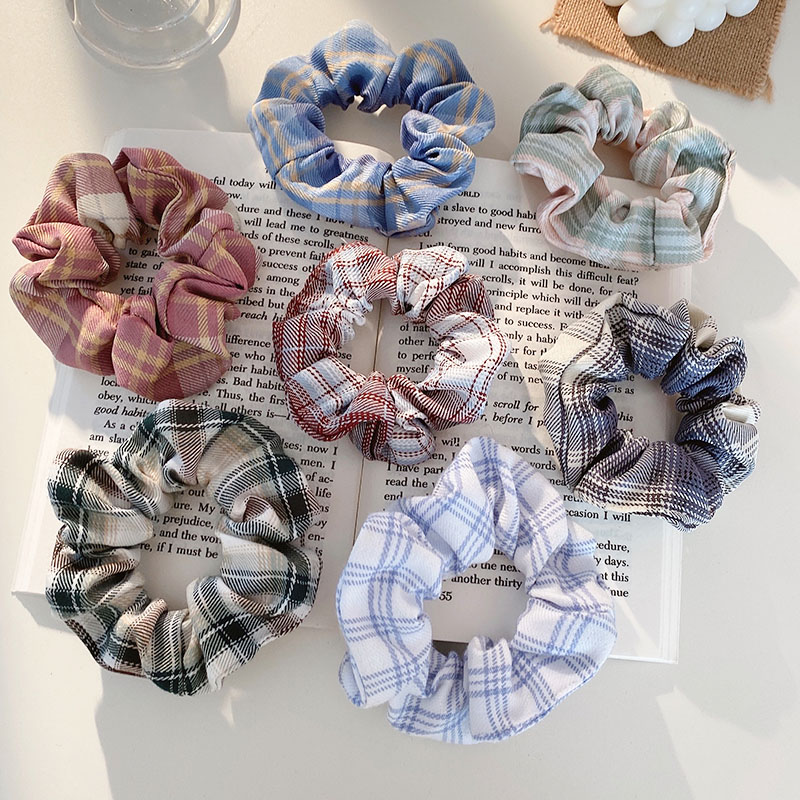 Scrunchies / Dây Cột Tóc Họa Tiết Caro Nhiều Màu Xinh Xắn Phong Cách Hàn Quốc