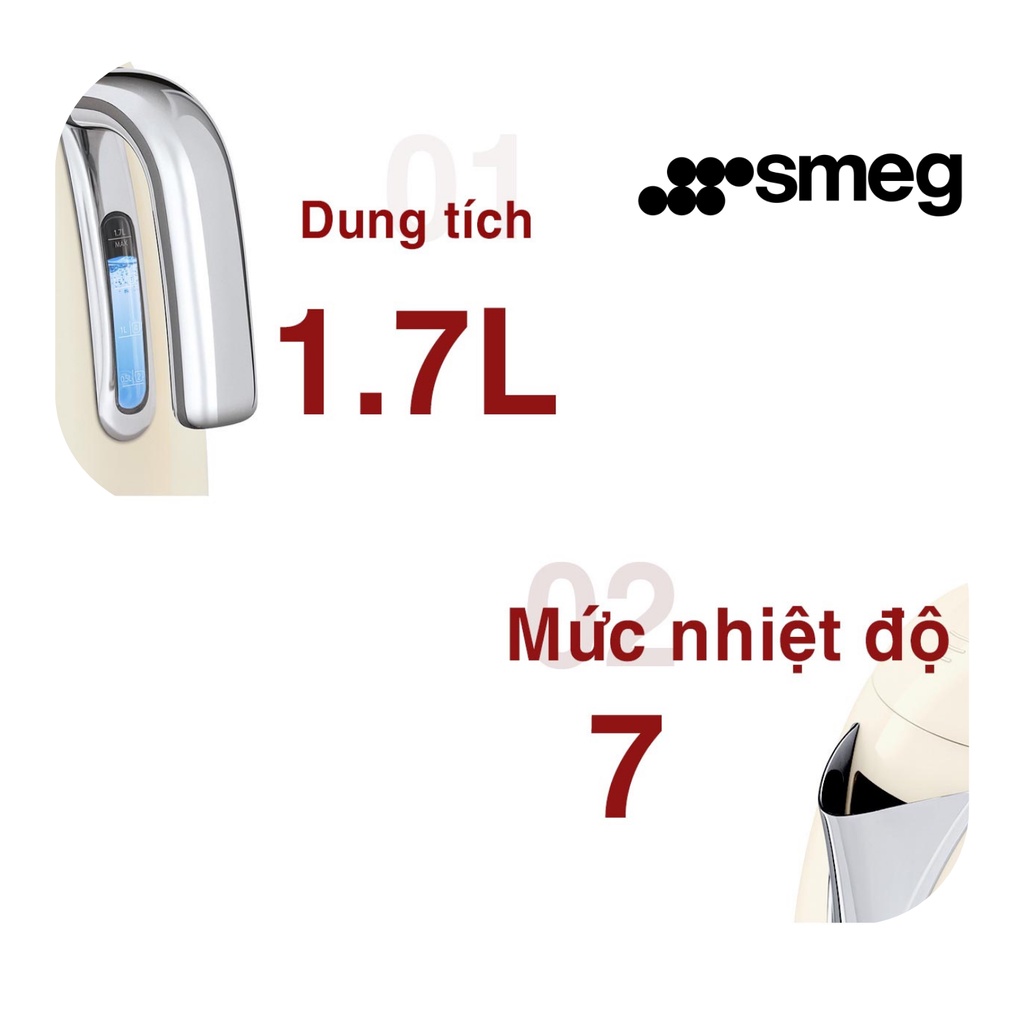 Ấm siêu tốc SMEG KLF04 - Ấm đun nước có điều chỉnh nhiệt độ