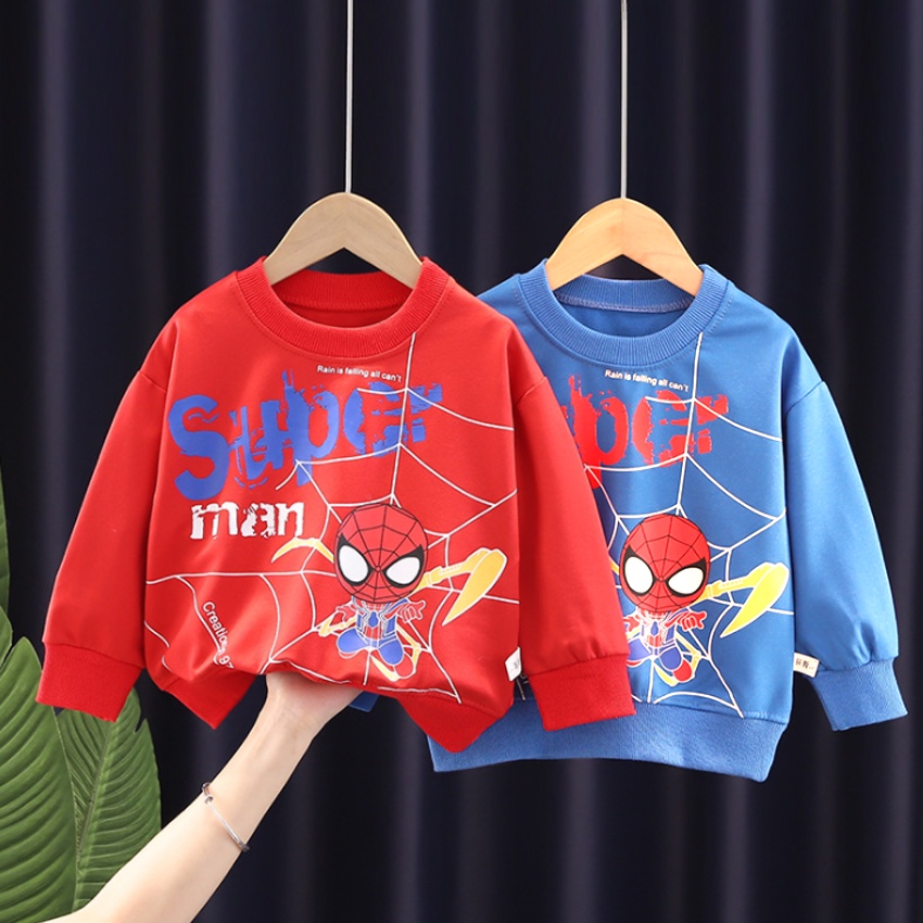 Áo Thun Dài Tay Thu Đông Bé Trai Mã K28 Áo Sweater Cotton Cổ Tròn Cho Trẻ Em, Hình Spider Man  Cho Bé Đi Chơi, Đi Học