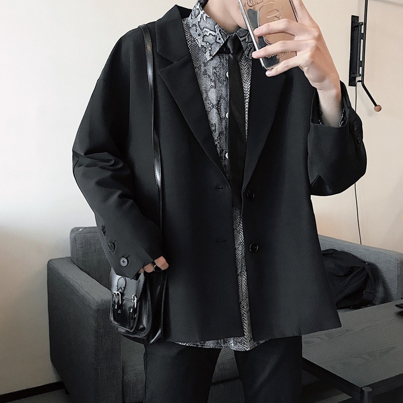 Áo Khoác Blazer Dáng Rộng Phong Cách Hàn Quốc Thời Trang Cho Nam Giới Có 2 Màu Size S-3XL