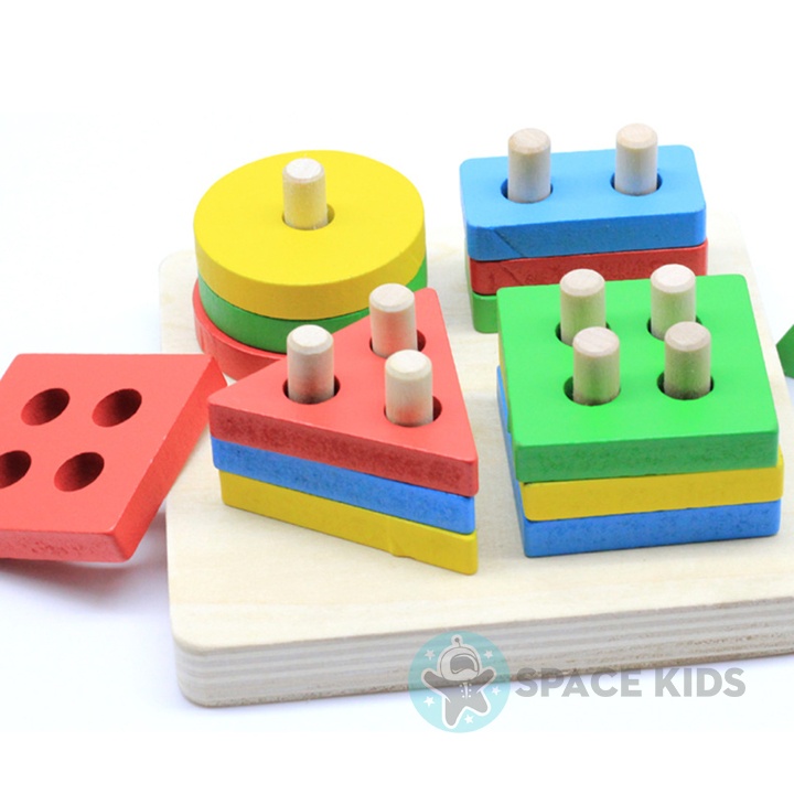 Đồ chơi giáo dục montessori Tháp thả hinh khối gỗ cho bé tư duy phát triển trí tuệ Space Kids