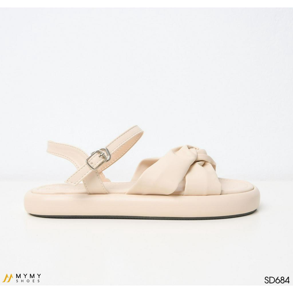 Dép nữ sandal đế bằng quai xoắn mầu đen, kem, trắng MyMyShoes - sandal nữ SD684