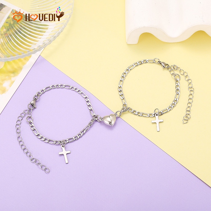 2 Vòng tay nam châm hình trái tim/ chữ thập dành cho cặp đôi