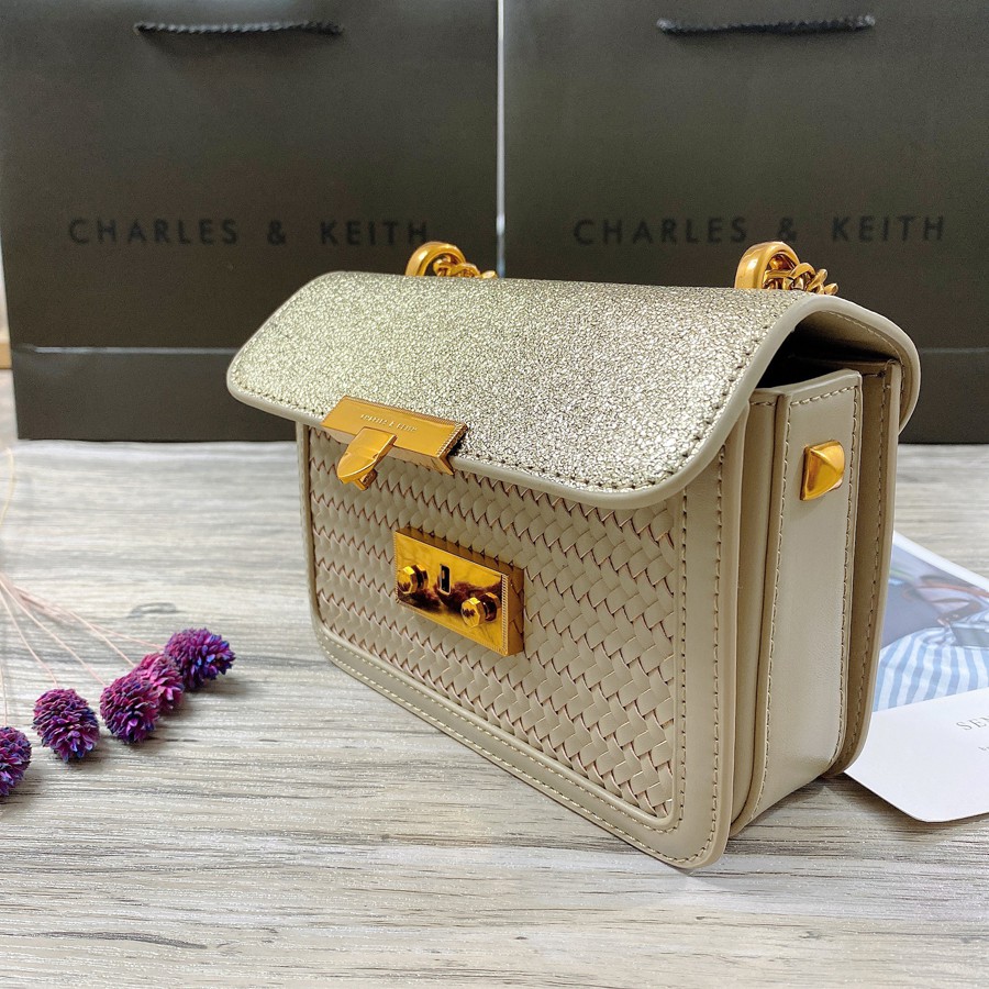 [ Hot Trend ] Túi Xách Nữ Đeo Chéo Khuy Bấm Charles & Keith Hoạ Tiết Da Đan Vặn Xoắn Cao Cấp Sang Trọng [ Hàng Giống Hìn