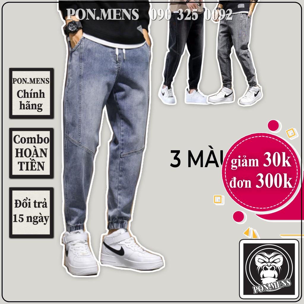 quần jean jogger nam xanh xám và đen bó gấu lưng chun 155 Pon.mens