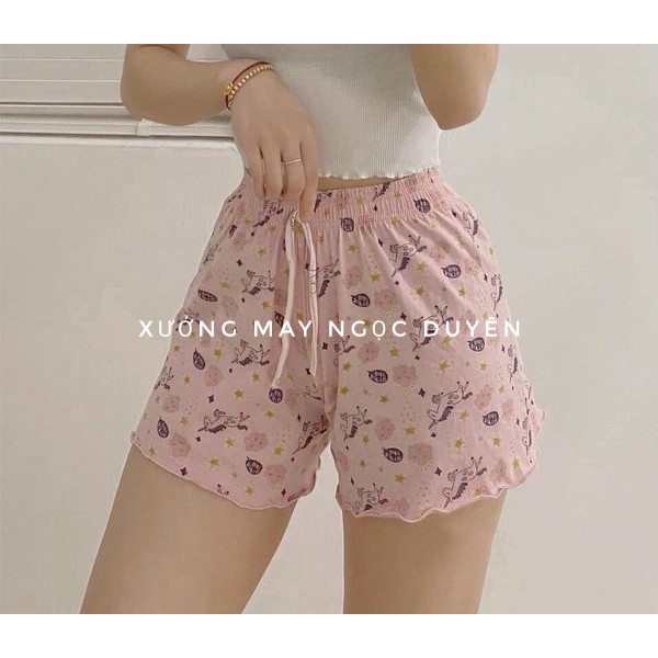 Quần đùi ngủ nữ bigsize dáng ngắn cạp chun viền bèo sóng cute kiểu thái - Chất vải cotton mềm mát co giãn mặc ở nhà