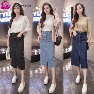 Chân váy jean dài xẻ tà phong cách Hàn Quốc trẻ trung dành cho nữ