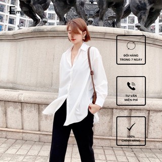 Áo sơ mi trắng basic dáng dài giấu quần - Áo sơ mi oversize - Áo sơ mi thiết kế Emme