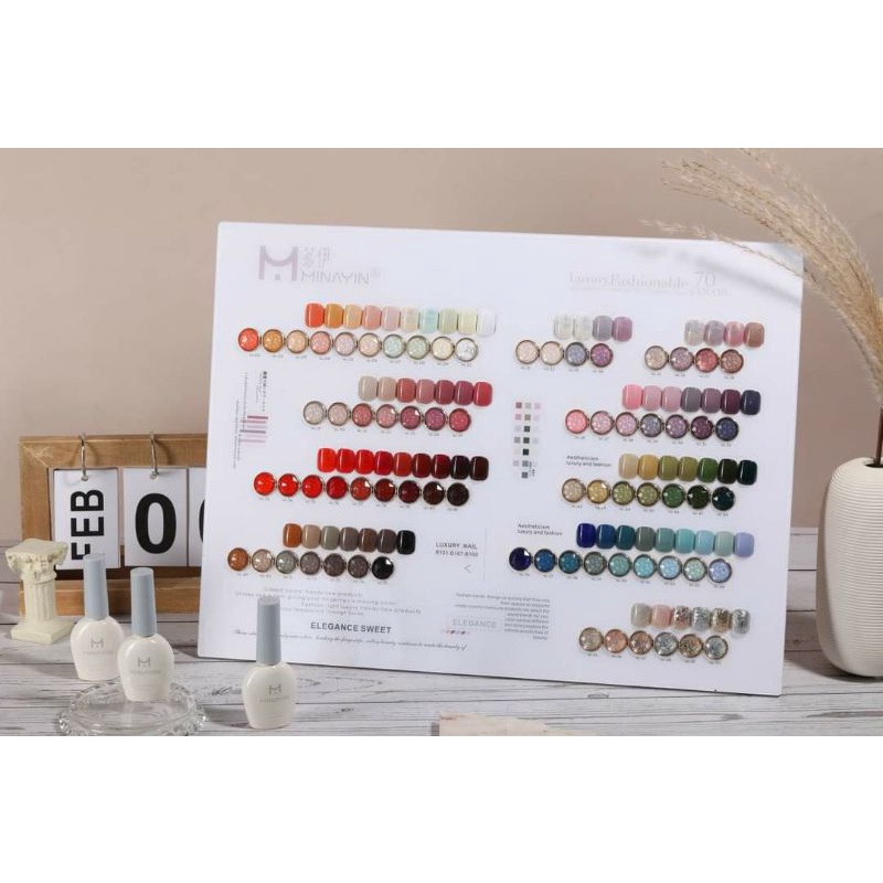 Sơn nhật Minayin - set 70 màu tặng kèm base top và bảng màu