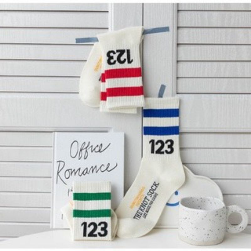 Tất Cổ Cao Cotton Unisex Số 123 Phối Cổ Viền Màu Cá Tính