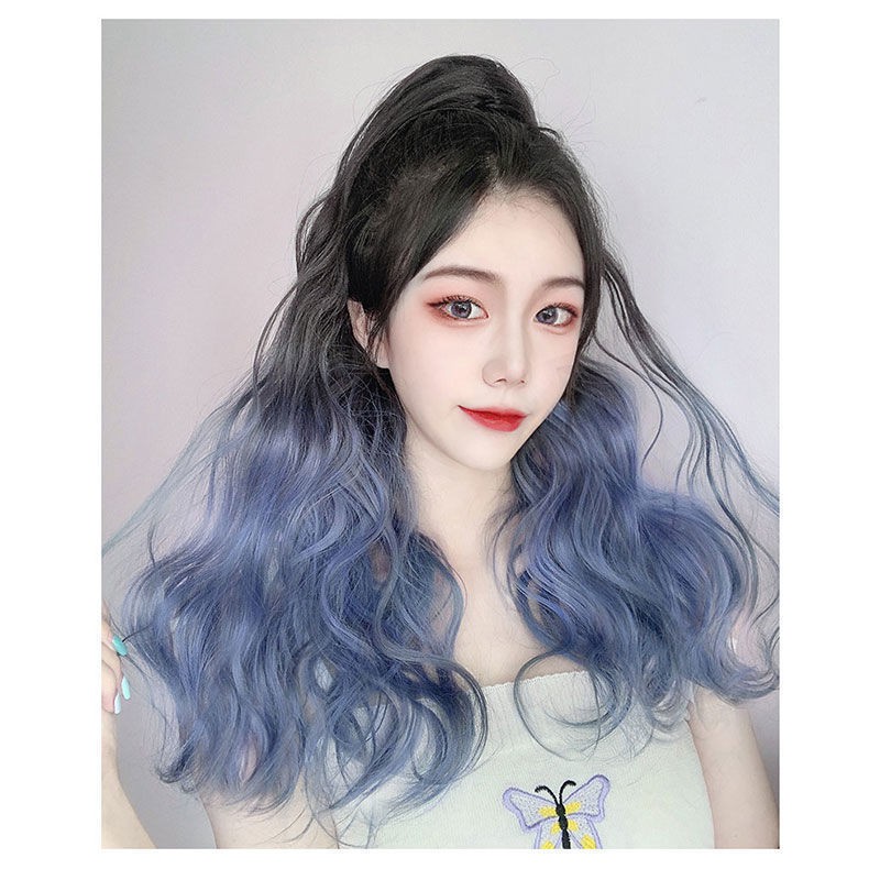 Wig female curly hair grabbing a ponytail gradient color big wave high long braids highlighting lifelike hair