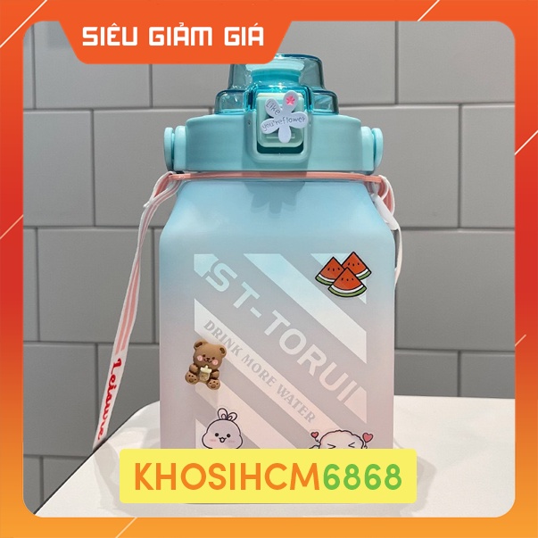 Bình Nước Nhựa Cách Nhiệt Chống Rơi Hình Vuông Dung Tích 1500ml Khosigiadunghcm6868