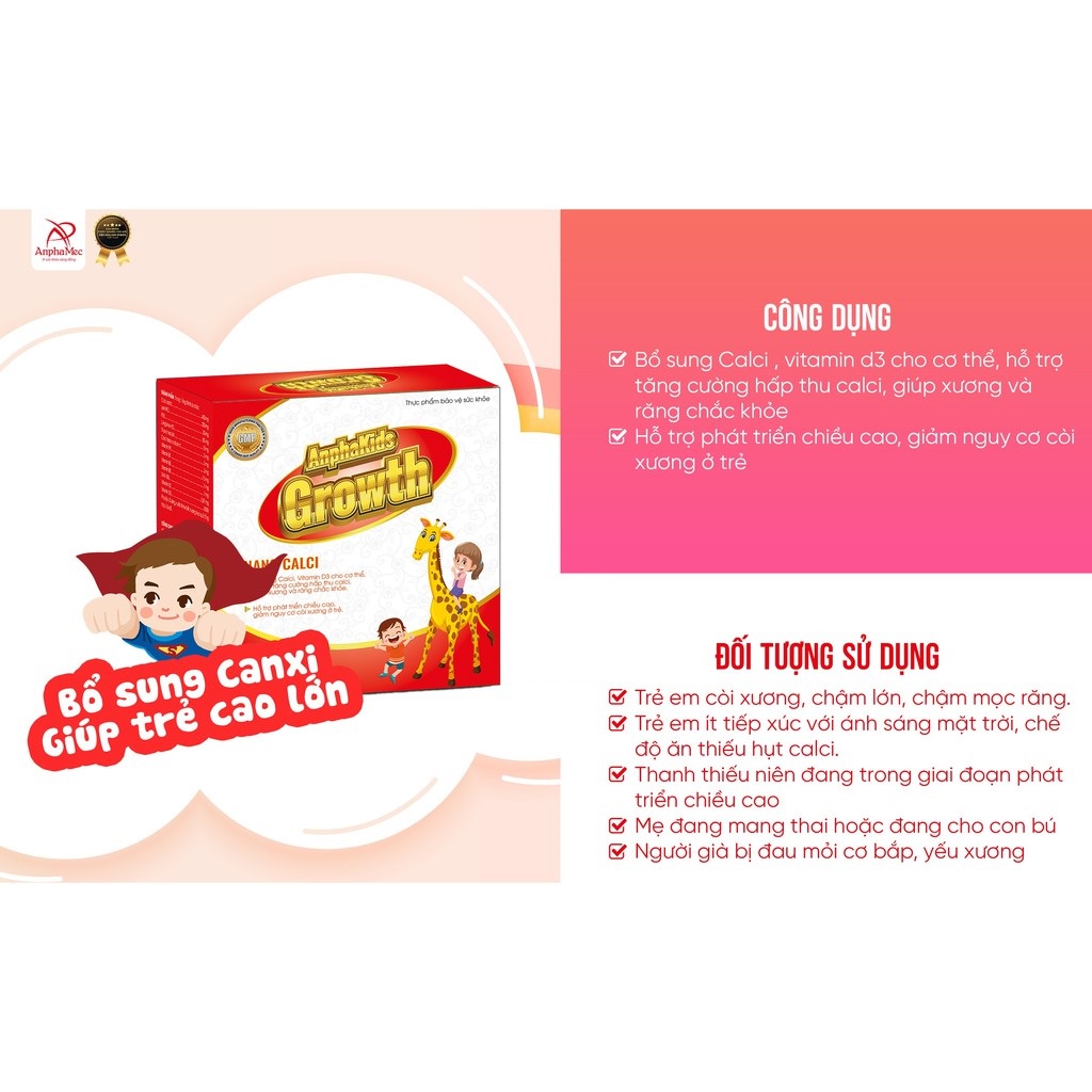 Canxi cho bé, tăng chiều cao cho bé, Nano Canxi AnphaKids Growth