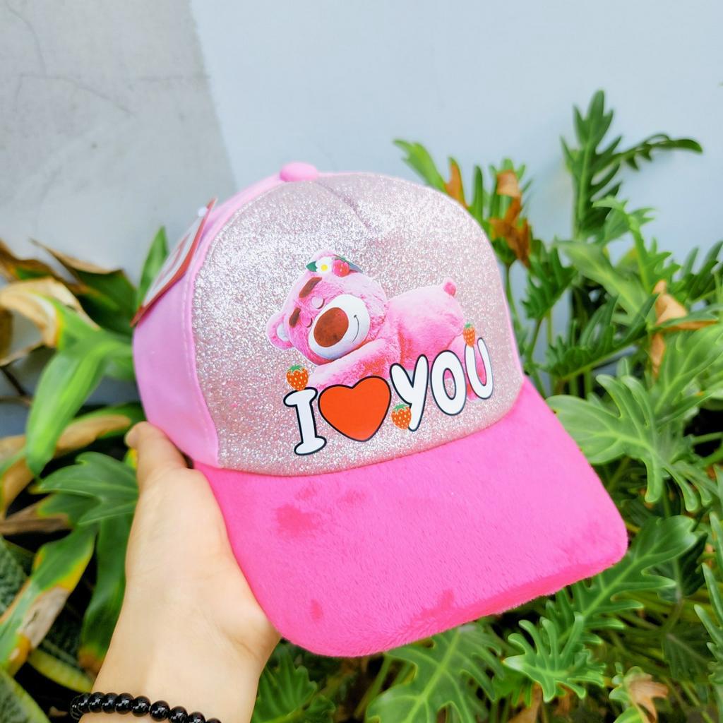 Mũ Lưỡi Trai Vải Họa Tiết Gấu Và Dâu Tây Dễ Thương Thời Trang Thu Đông Cho Bé 3-10 TUỔI