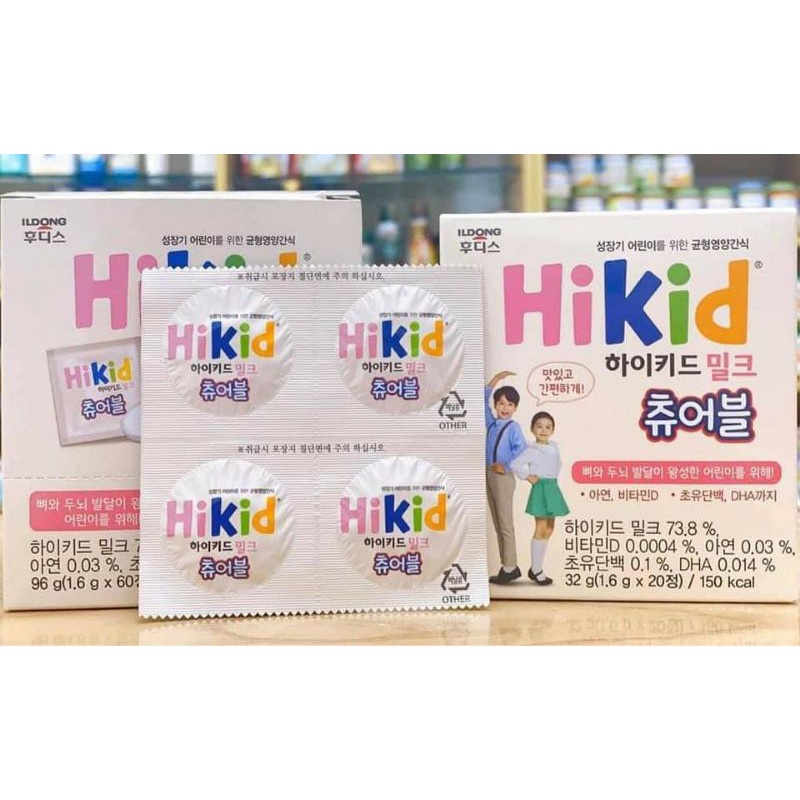 Sữa Hikid Dạng Kẹo Hàn Quốc - Hộp 60 viên cho bé từ 3-12y