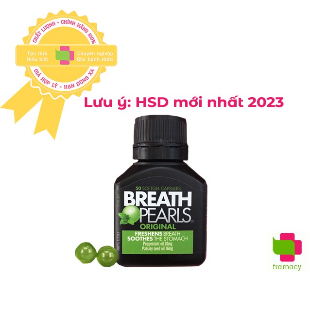 Viên thơm miệng thảo dược Breath Pearls, Úc (50 viên) giảm hôi miệng cho người lớn, bà bầu và trẻ nhỏ trên 6 tuổi