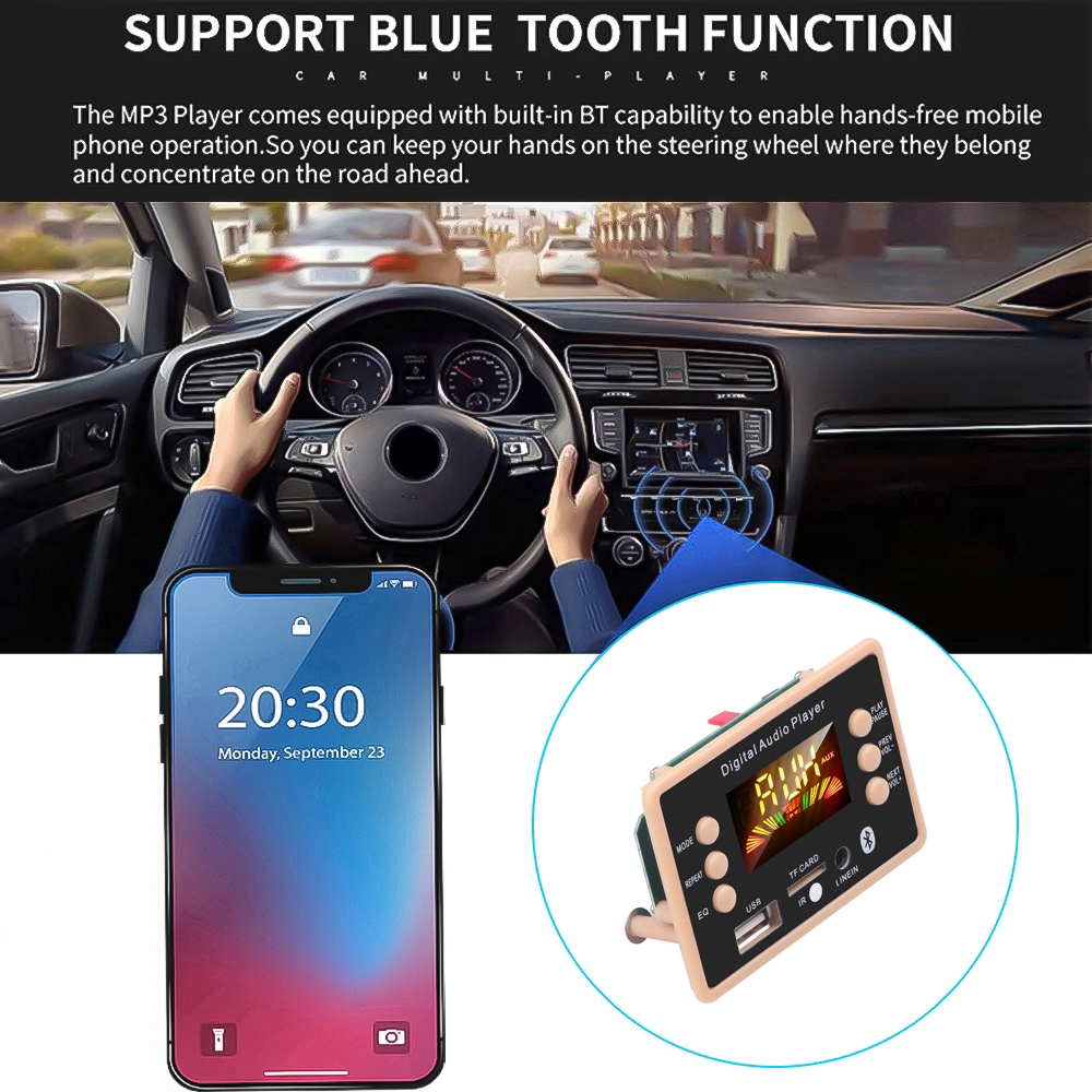 Bộ thu tín hiệu 12V Bluetooth 5.0 âm thanh kỹ thuật số MP3 FM trên ô tô