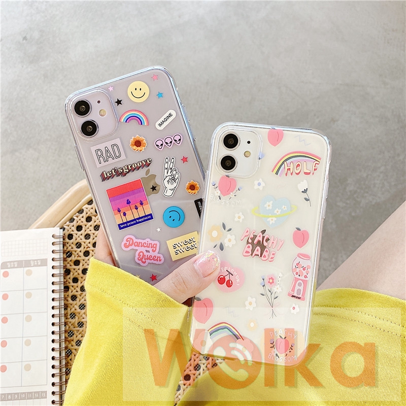 Ốp lưng mềm họa tiết sticker đáng yêu cho iPhone 12mini 12 Pro Max 11 Pro Max 6 6s 7 8 Plus XR X XS MAX | BigBuy360 - bigbuy360.vn