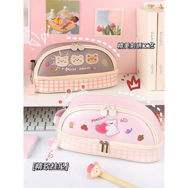 Hộp bút Gấu kute 2 ngăn dễ thương