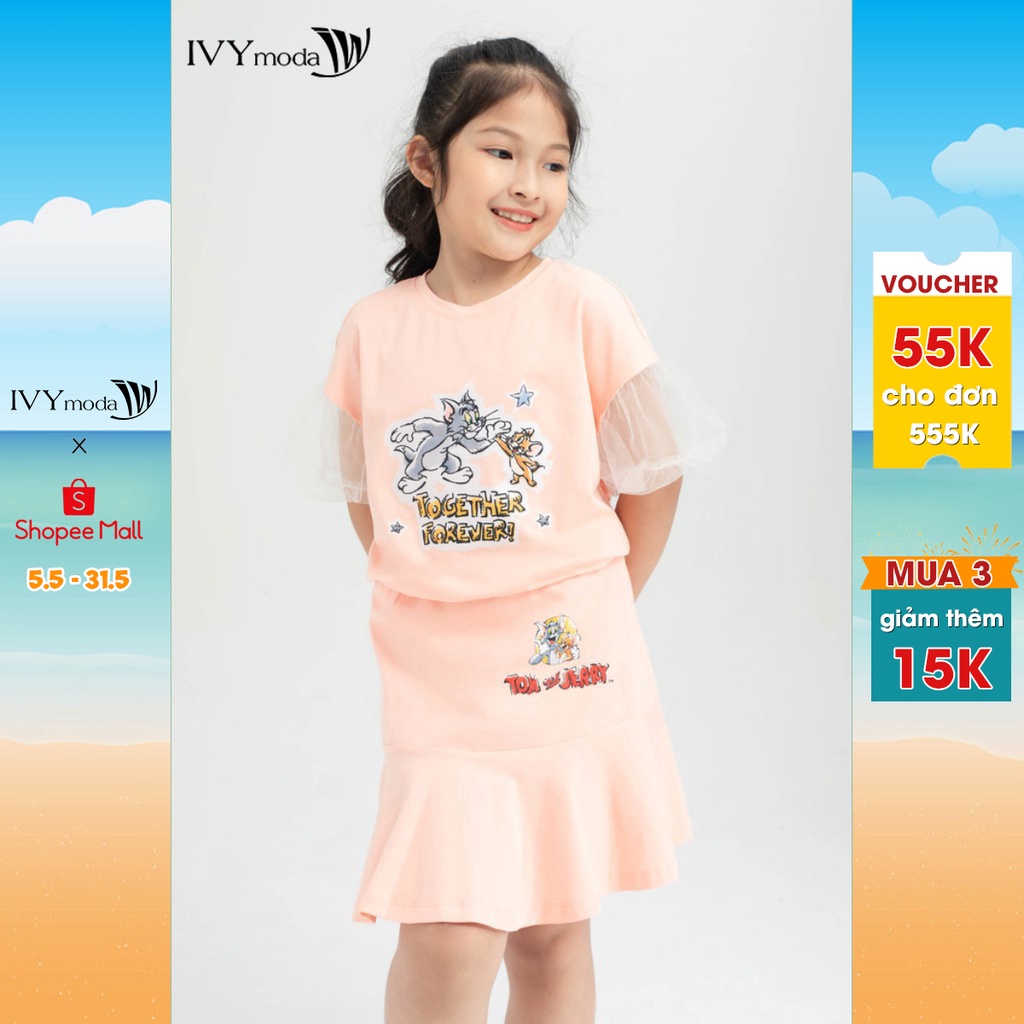 [NHẬP WABRTL5 GIẢM 10% TỐI ĐA 50K ĐH 250K ]Áo thun (kèm chân váy) Tom&amp;Jerry bé gái IVY moda MS 57G1270