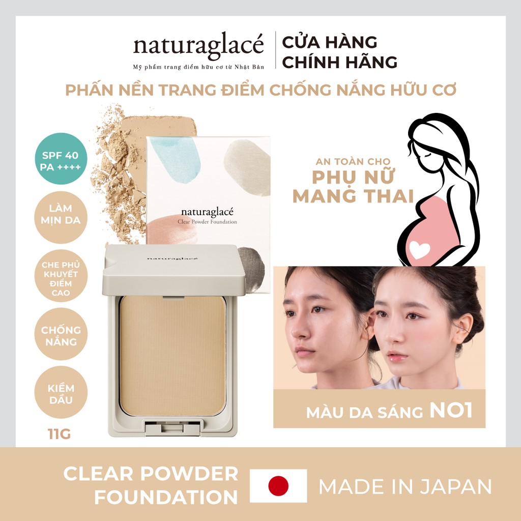 Phấn nền hữu cơ naturaglacé Clear Powder Foundation (NO1 - Màu da sáng) che phủ, kiềm dầu, 11g