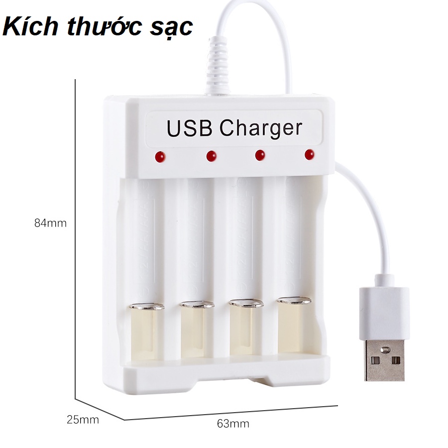 Bộ sạc pin con thỏ AA/AAA cổng USB dùng điện vi tính, sạc điện thoại
