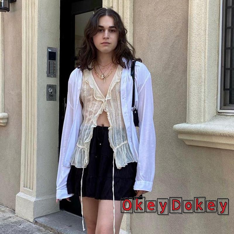 Áo sơ mi tay ngắn cổ chữ V màu sắc thời trang quyến rũ cho nữ