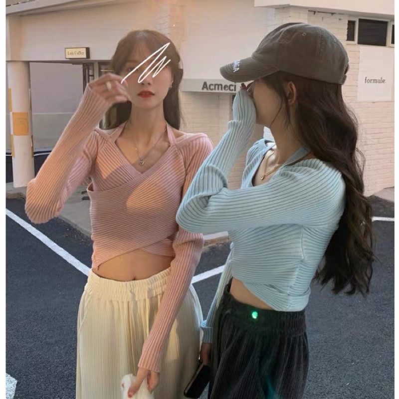 áo len dệt kim kiểu vạt chéo sexy mix dây hot hit (bz950#)