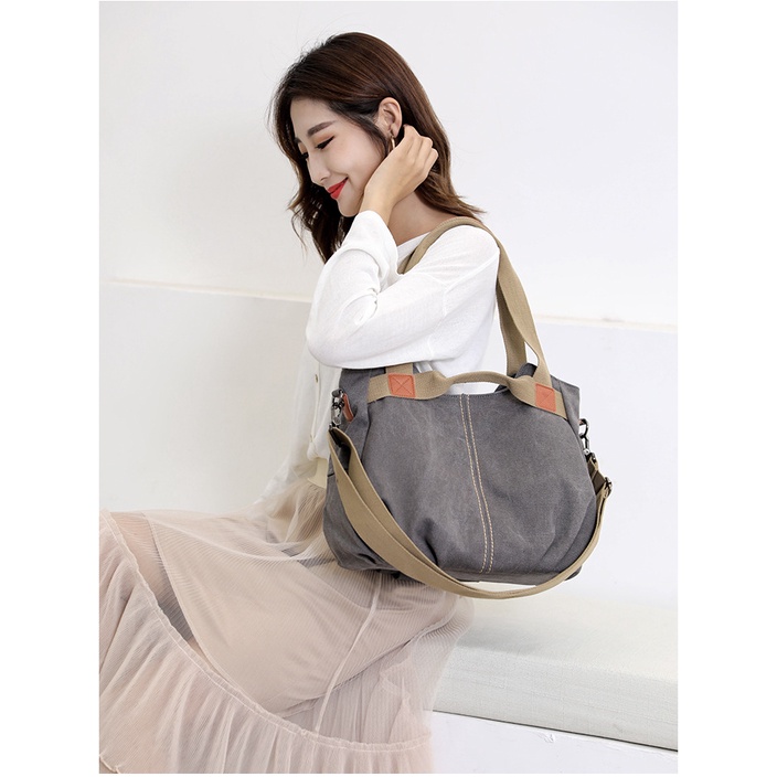 Túi Xách Canvas Nhiều Ngăn Sức Chứa Lớn Thiết Kế Nhiều Ngăn Thời Trang Cổ Điển Cho Mẹ Bỉm Sữa