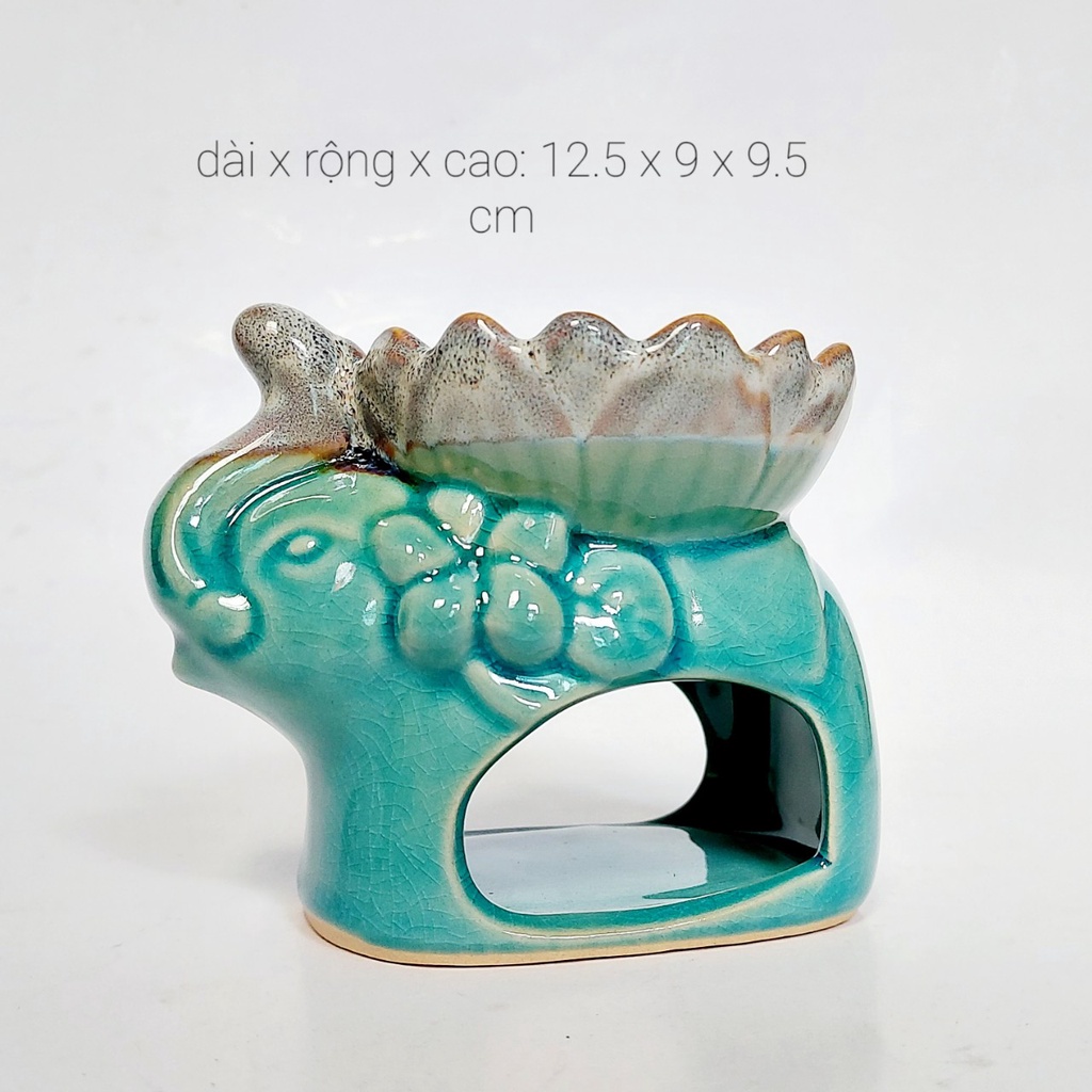 Đèn xông tinh dầu gốm sứ đốt nến Tealight mẫu voi miệng hoa tráng men rạn cao cấp đẹp và sang trọng
