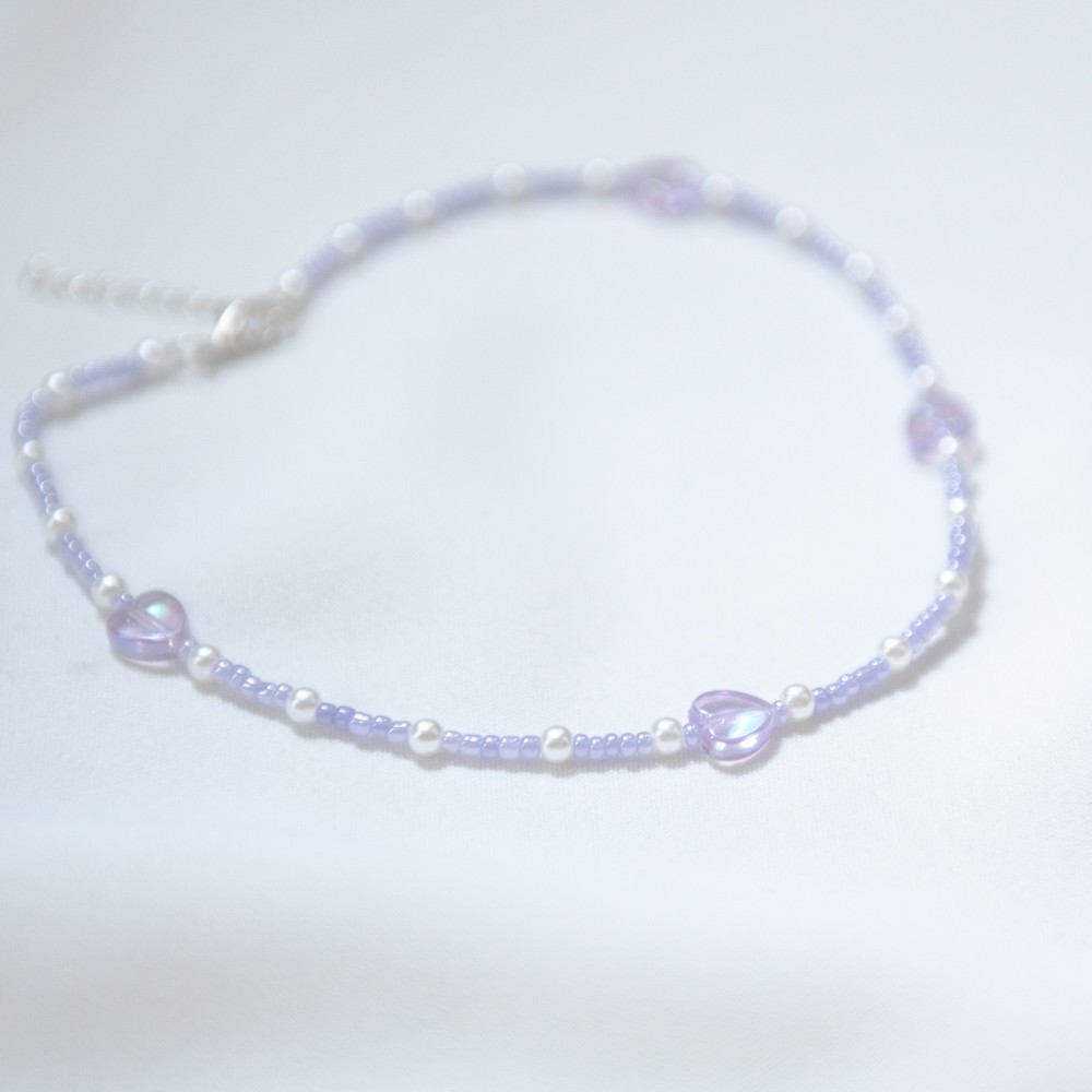 Handmade - Vòng cổ hạt cườm ngọc trai nhựa hoạ tiết trái tim