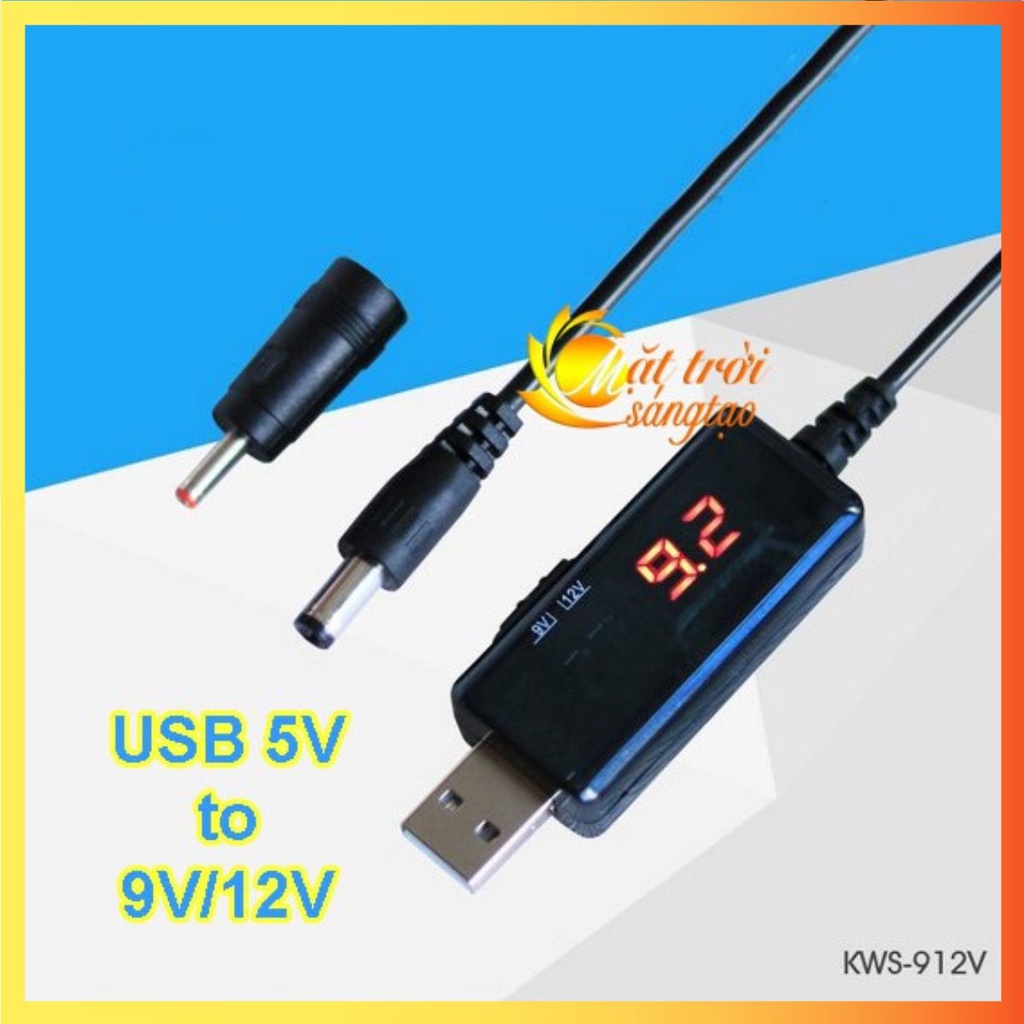 Cáp chuyển đổi điện áp 2in1 từ cổng USB 5V sang 9V/12V có màn hình