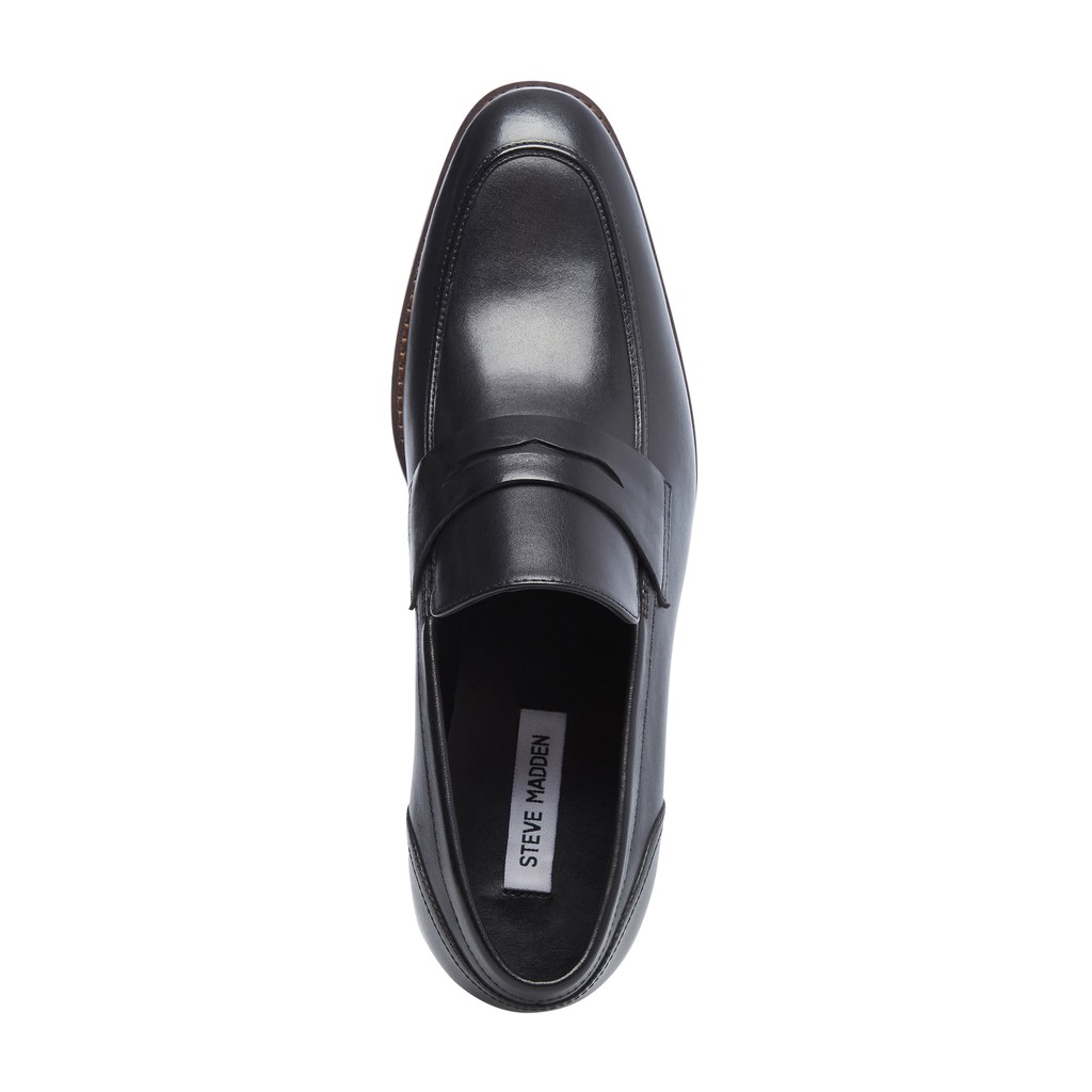 Giày Nam Steve Madden Pardin Leather Slip-On Penny Loafer Black Leather