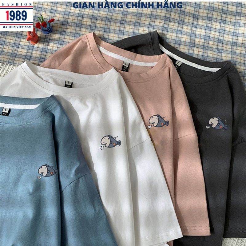 Áo thun nam nữ unisex tay lỡ in hình CÁ form rộng dấu quần kute chất cottong cực xinh trẻ chung năng động -PHƯƠNG 1989