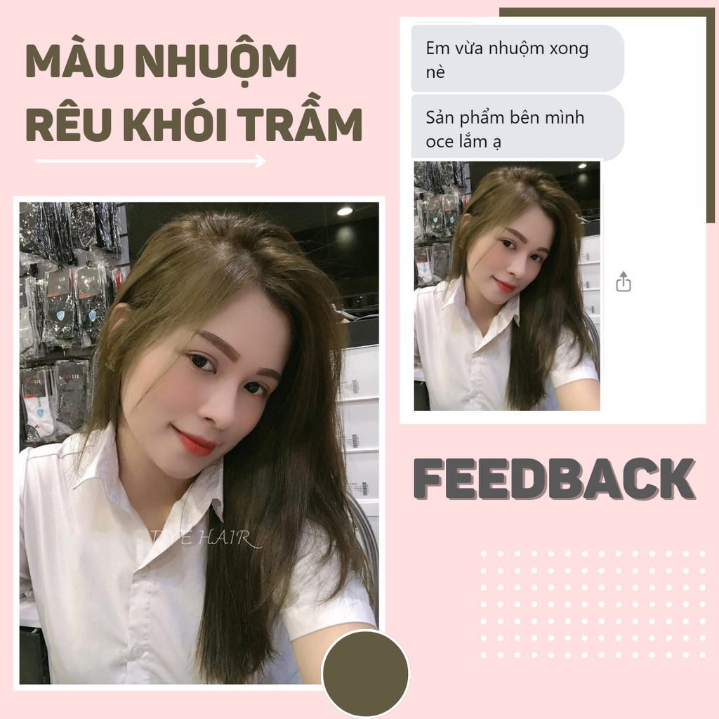 Thuốc nhuộm tóc, thuốc nhuộm tóc NÂU RÊU, DYE.HAIR, tặng kèm oxy trợ dưỡng và bao tay