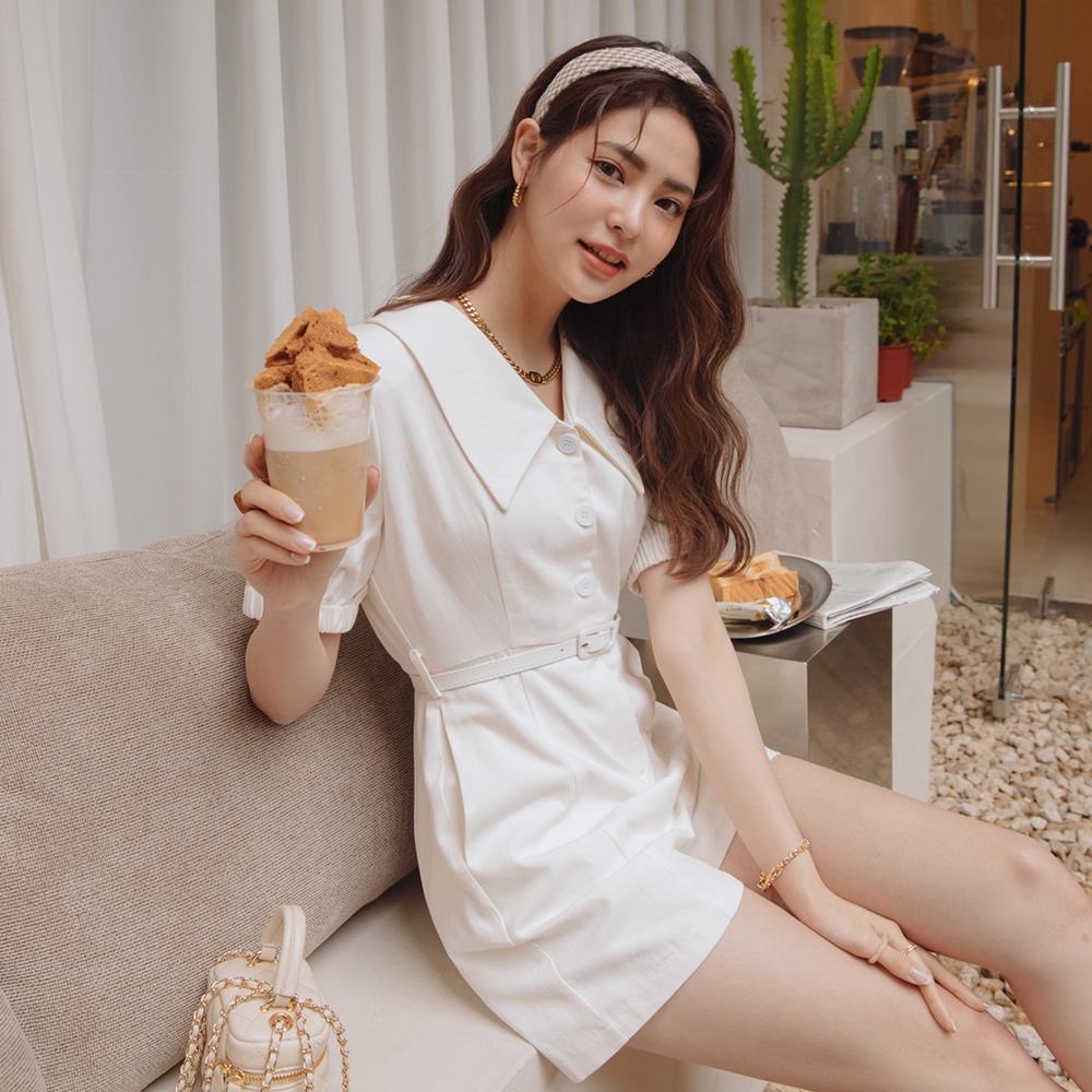 Jumpsuit ngắn cài nút kèm belt nữ Air Space Lady 2211828002