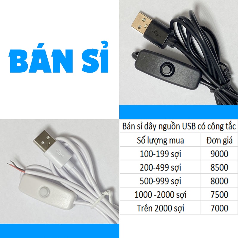 Dây nguồn USB có công tắc dài 1m, dùng làm nguồn đèn led cho trang trí, decor, làm quà lưu niệm, ảnh mica