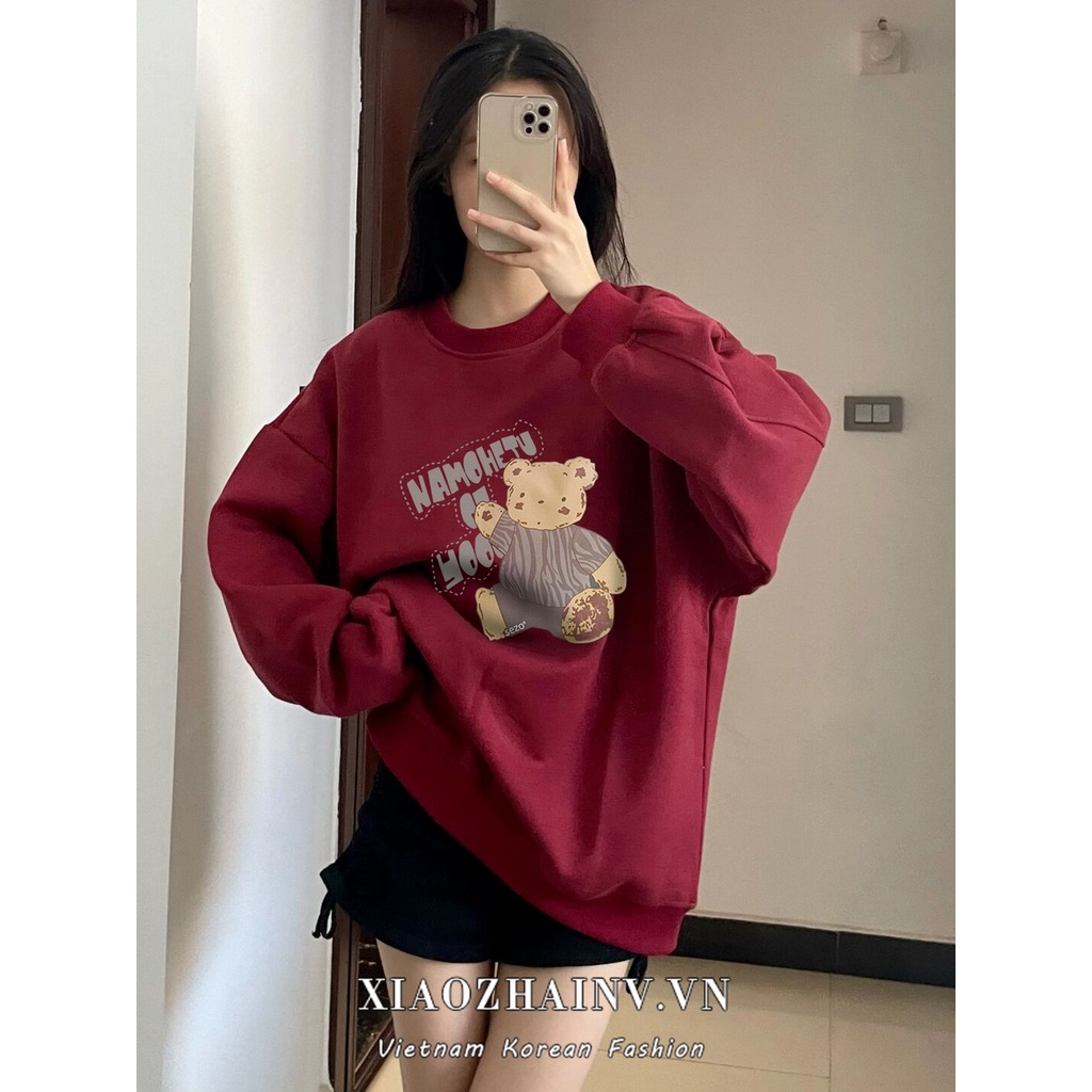 Áo sweater Xiaozhainv tay dài cổ tròn in họa tiết phong cách retro Mỹ với 3 màu tùy chọn thời trang cho nữ